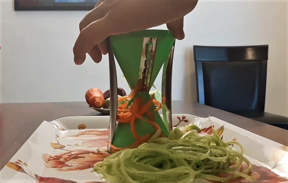 Carrots and cucumbers in the spiralizer