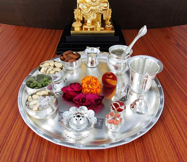 GoldGiftIdeas Silver-Plated Sarovar Pooja Thali Set