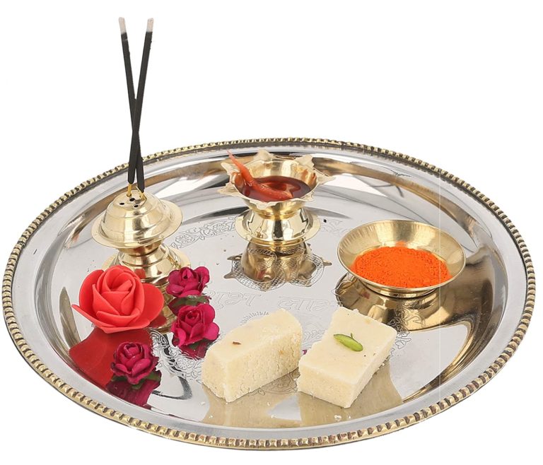 JaipurCrafts Steel and Brass Puja Thali Set