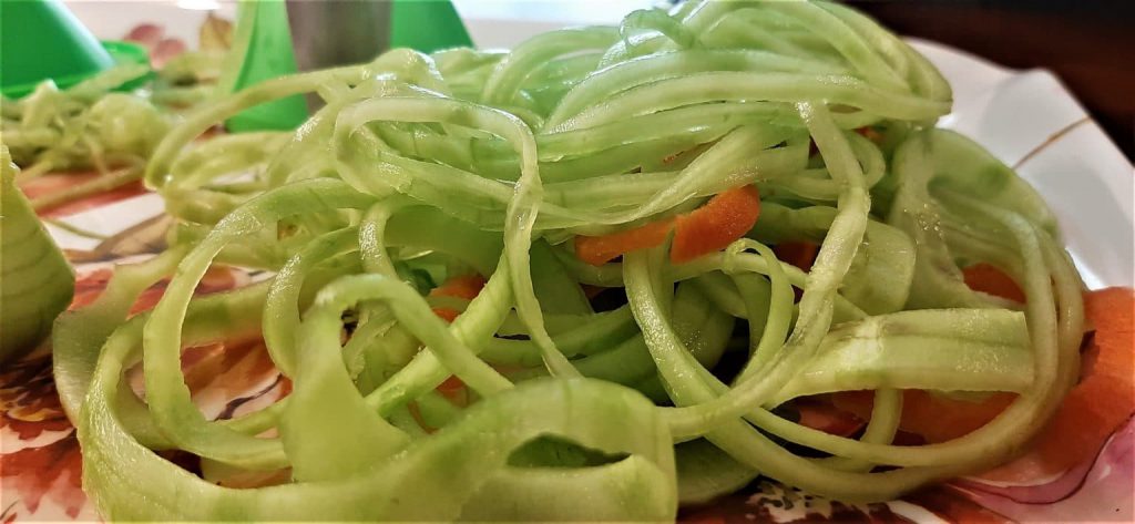 Our cucumber noodles made using the spiralizer